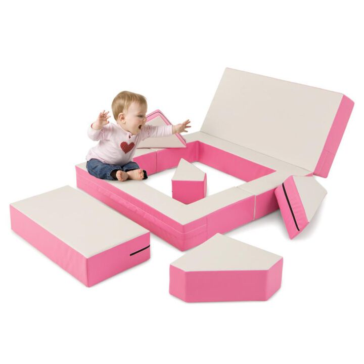 Hivvago 8-Piece 4-in-1 Kids Climb and Crawl Foam Playset-Pink