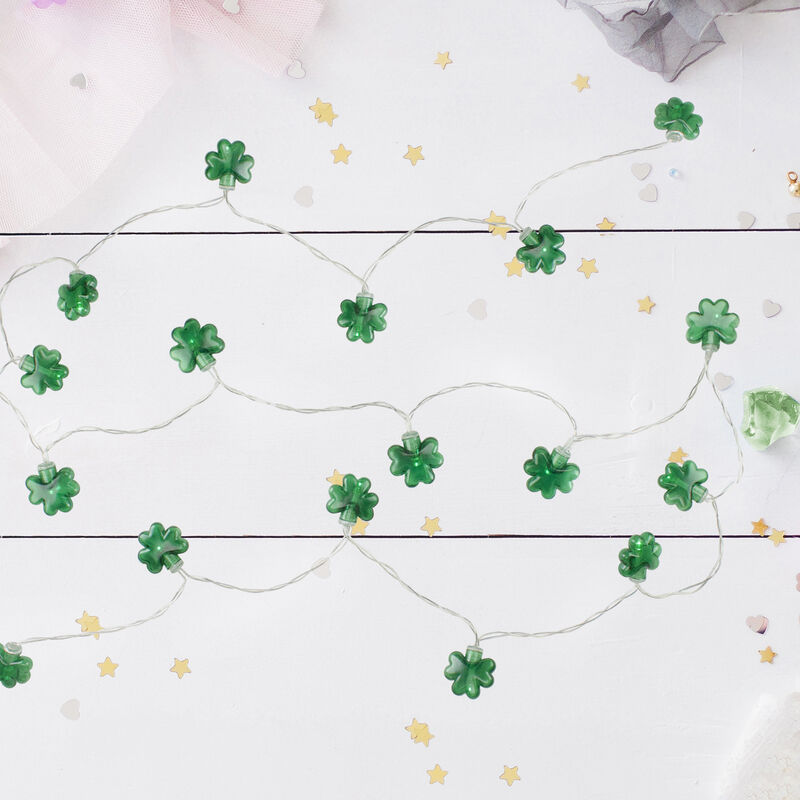 20-Count Green LED Mini St Patrick's Day Shamrock Lights - 7ft Clear Wire