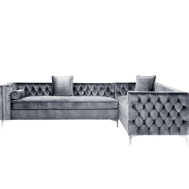 Inspired Home Clarinda Velvet Left Facing Corner Sectional Sofa