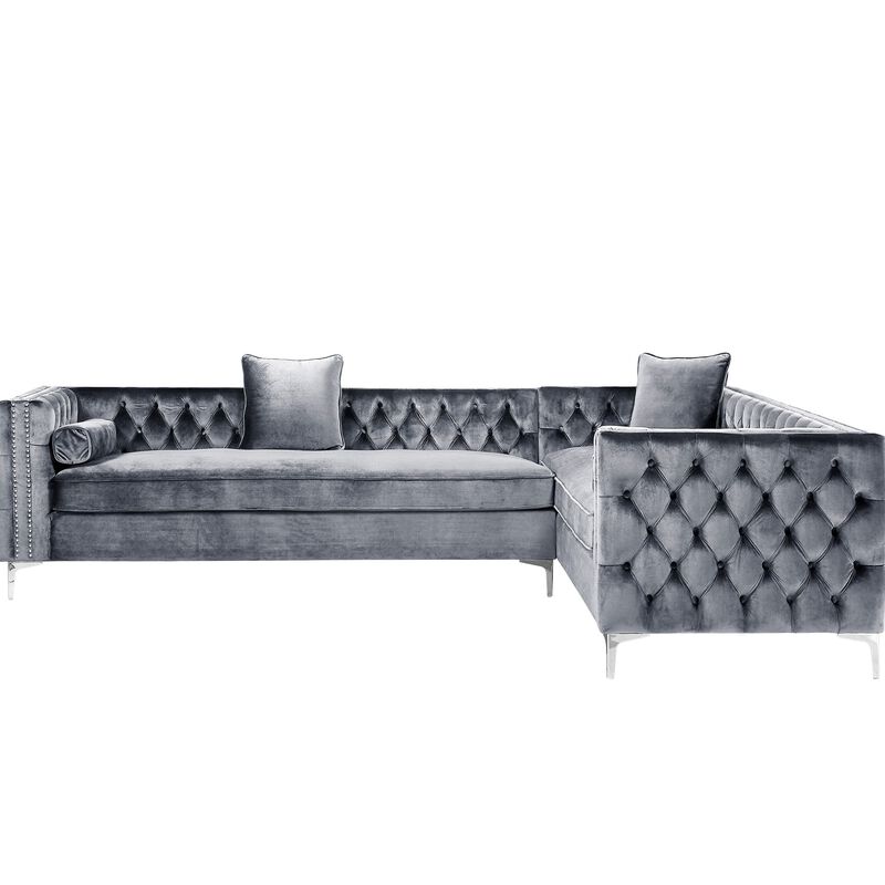 Inspired Home Clarinda Velvet Left Facing Corner Sectional Sofa