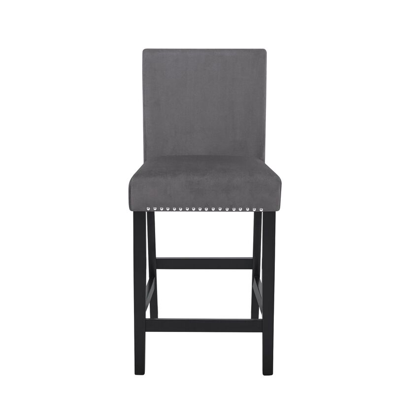 Kate 42 Inch 5 Piece Counter Table Set with Velvet Seating, Gray - Benzara