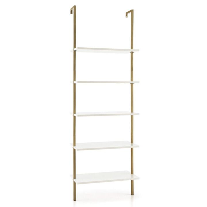 Hivvago 5 Tier Ladder Shelf Wall-Mounted Bookcase with Steel Frame-Golden