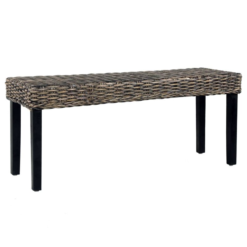 vidaXL Bench 43.3" Black Natural Kubu Rattan and Solid Mango Wood