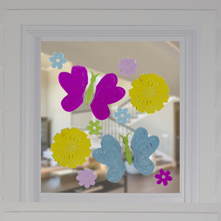 14-Piece Butterflies and Flowers Spring Gel Window Clings