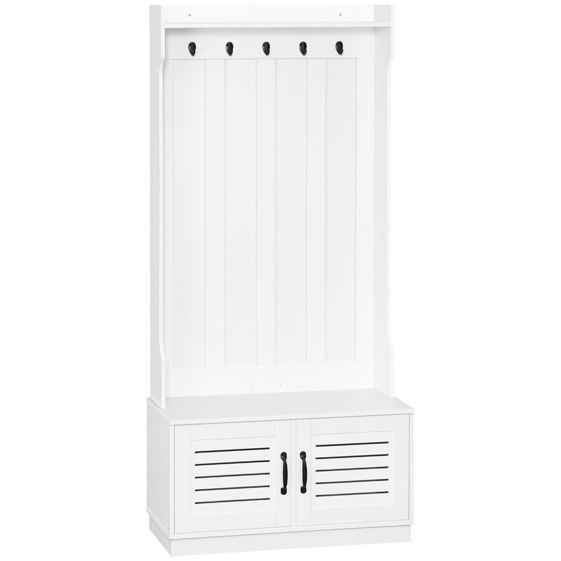 White Entryway Organizer: Modern Hall Tree with Bench & Hooks