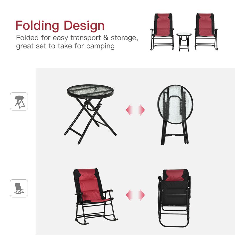 Red Bistro Trio: 3-Piece Patio Set with Glass Table & Rockers