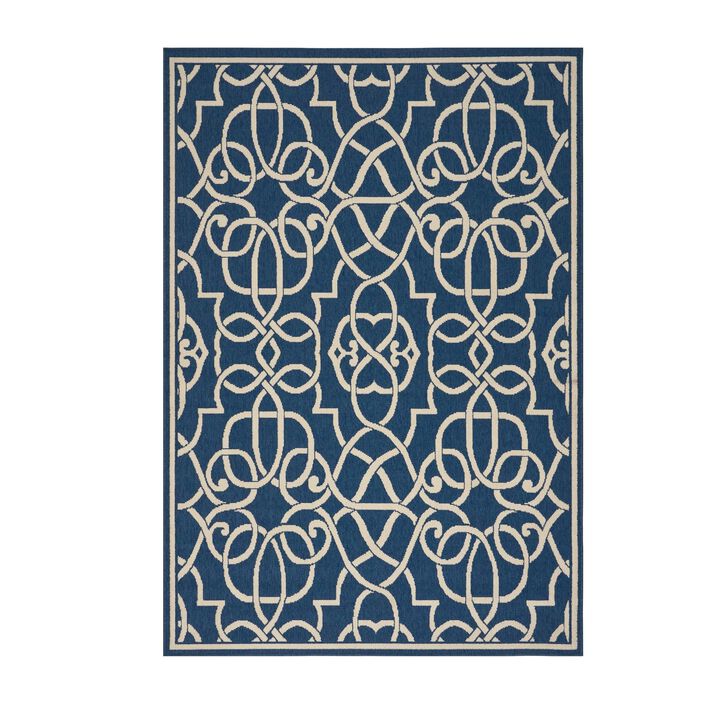 Dian Area Rug 5 x 8, Dark Blue, Ivory Indoor Outdoor, Argyle and Trellis