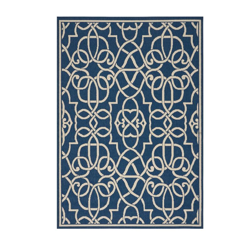 Dian Area Rug 5 x 8, Dark Blue, Ivory Indoor Outdoor, Argyle and Trellis