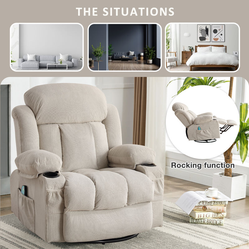 39.76 in. W Velvet Recliner with Rocking, Remote Control, Tufted and Storage