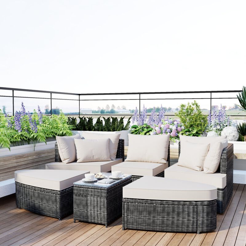 Merax Patio Outdoor Conversation Sofa Table Seating Set