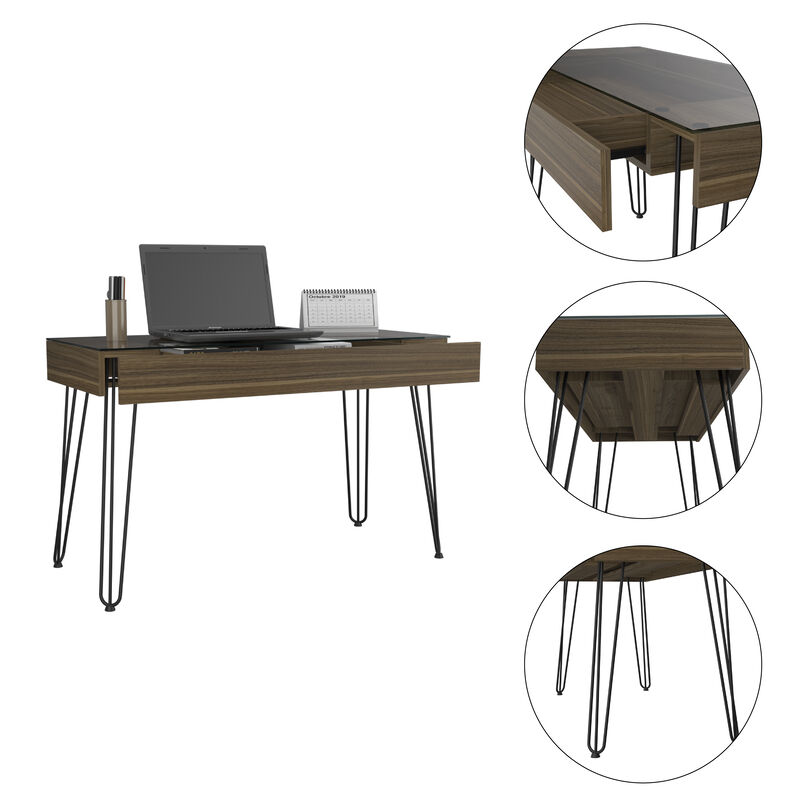 DEPOT E-SHOP Arizona 120 Drawer Desk, Four Legs, One Drawer, Mahogany