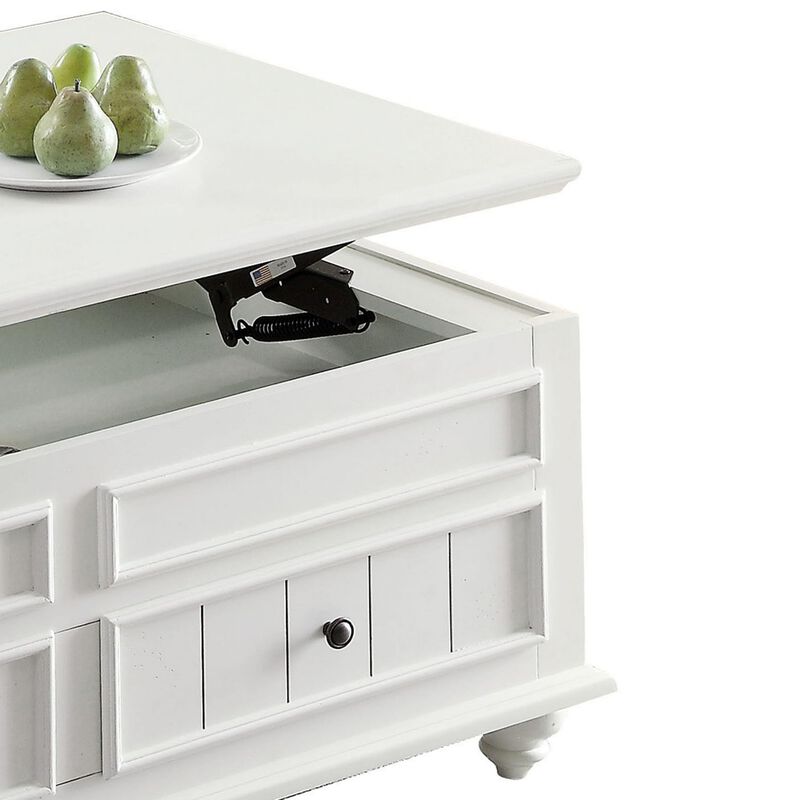 Benjara 48 Inch Coffee Table, Lift Top Function, 2 Drawers, Poplar Wood, White and Black