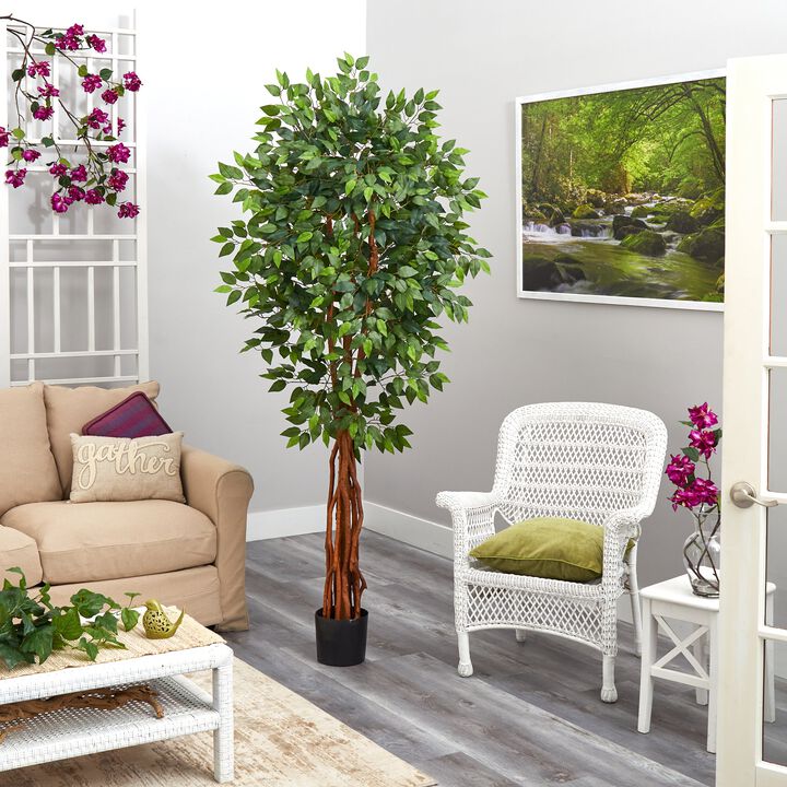 Hivvago 6.5 Feet Super Deluxe Ficus Artificial Tree with Natural Trunk