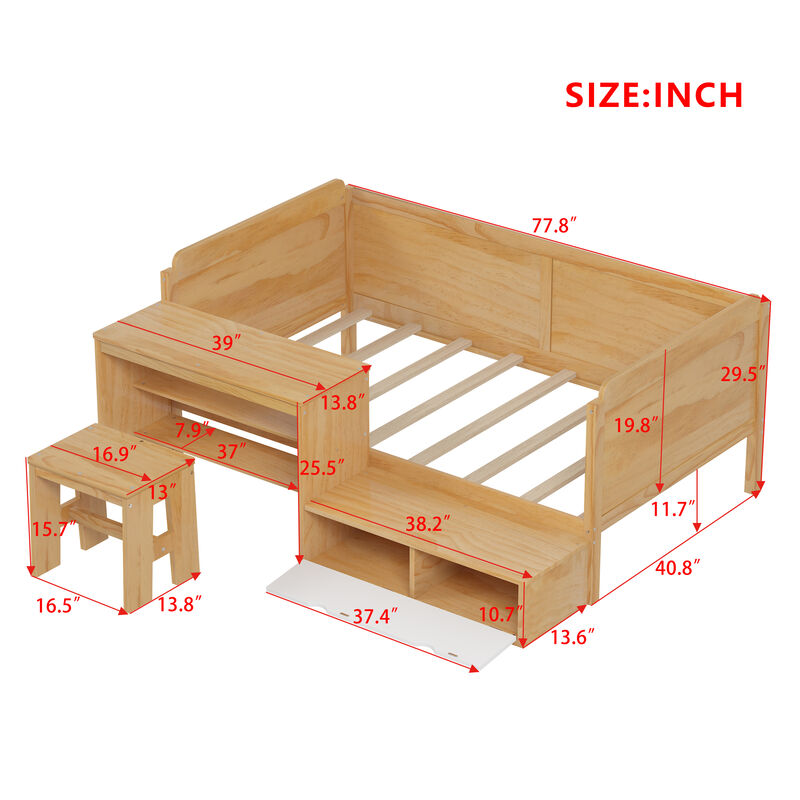 Merax Multi-functional Daybed Bed with Study Desk and 1 Stool