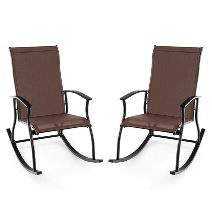 2 Pieces Outdoor Rocking Chairs with Breathable Backrest