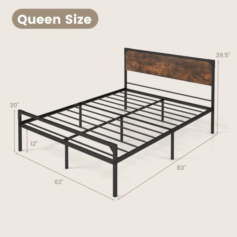 Hivvago Platform Bed with Rustic Headboard and Footboard