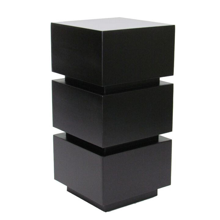 Wooden Pedestal Stand in Stacked Cube Design, Antique Black - Benzara