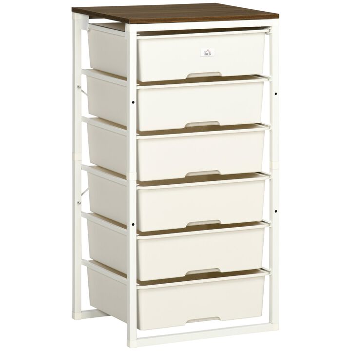 White Bedroom Storage: 6-Drawer Chest with Steel Frame