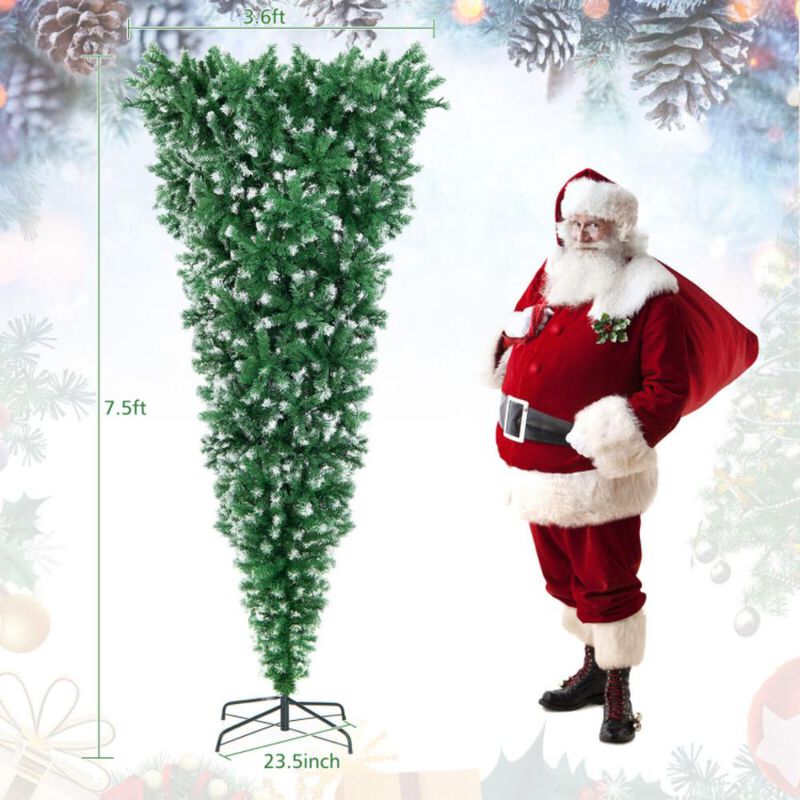 Hivvago 7.5 Feet Pre-Lit Snowy Upside Down Christmas Tree 1100 Tips