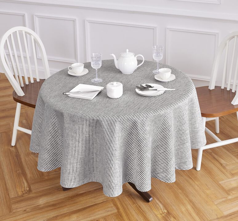 Solino Home 100% Pure Linen Round Tablecloth |Narrow Stripe