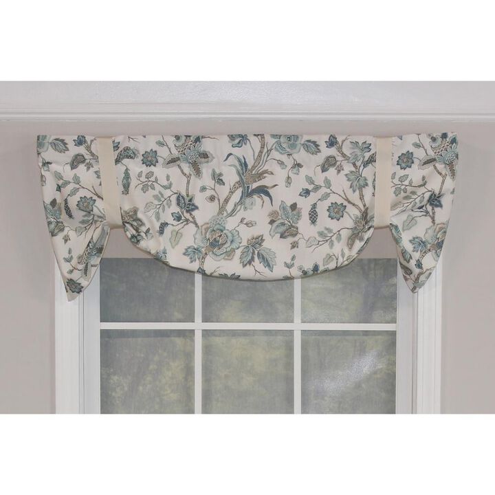 RLF Home Gianna Suspender Valance  Natural. 3" Rod Pocket, contrast ribbon Tie. 50"W x 17"L