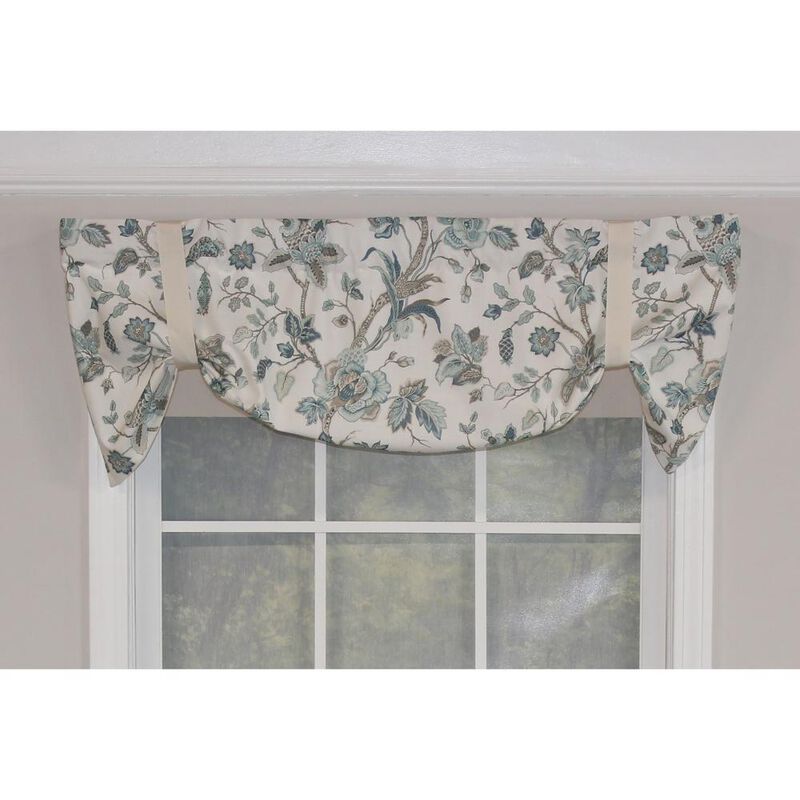 RLF Home Gianna Suspender Valance  Natural. 3" Rod Pocket, contrast ribbon Tie. 50"W x 17"L