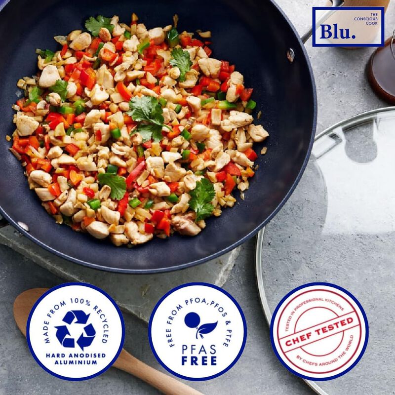 Blu. Cookware 7.8” Induction Frying Pan, Non-Toxic, Durable Non-Stick Ceramic, PFA/PFOA-Free, Suitable for All Cooktops, Includes Bamboo Brush