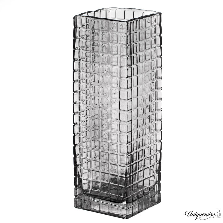 12-Inch Square Frosted Gray Glass Vase
