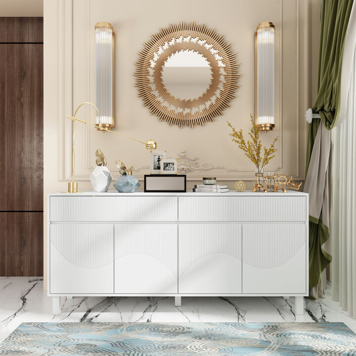 FUFU&GAGA White Storage Cabinet with Multiple Doors and Shelves, (63"W x 15.7"D x 29.7"H),White