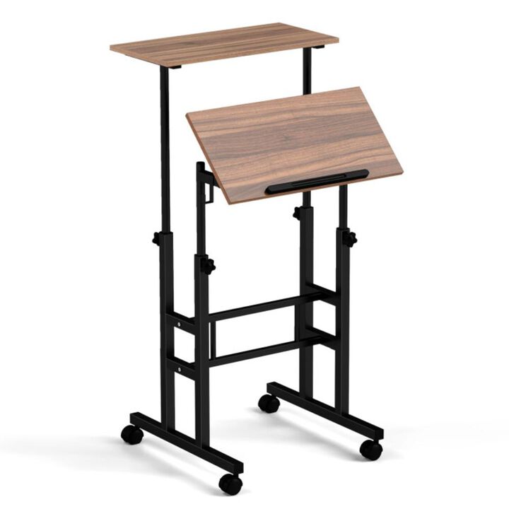 Hivvago Height Adjustable Mobile Standing Desk with Rolling Wheels for Office and Home