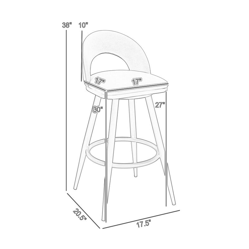 Visy 30 Inch Swivel Barstool Chair, Round Open Back, Gray Faux Leather - Benzara