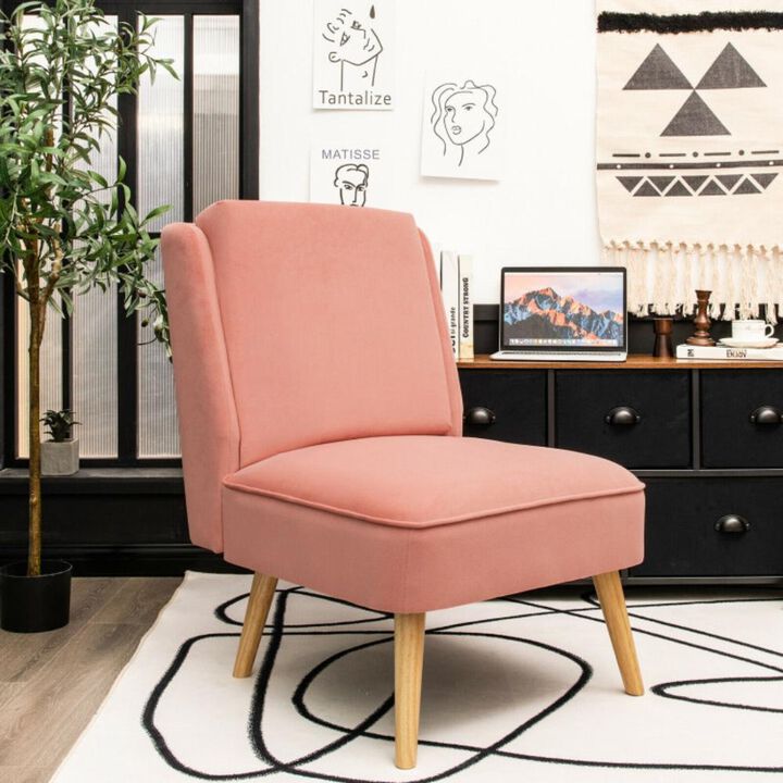 Hivvago Velvet Accent Armless Side Chair with Rubber Wood Legs for Bedroom
