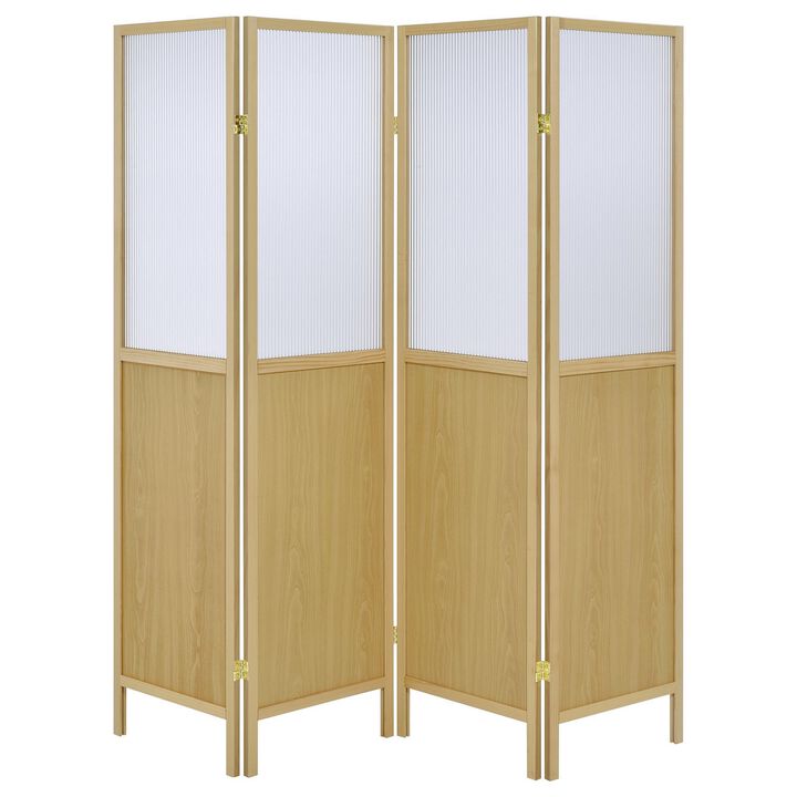 Matt 4 Panel Screen Room Divider, Folding Natural Brown, 70 Inch - Benzara