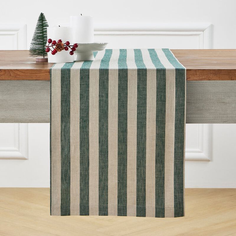 Solino Home 100% Pure Linen Table Runner | Sorrento Stripe