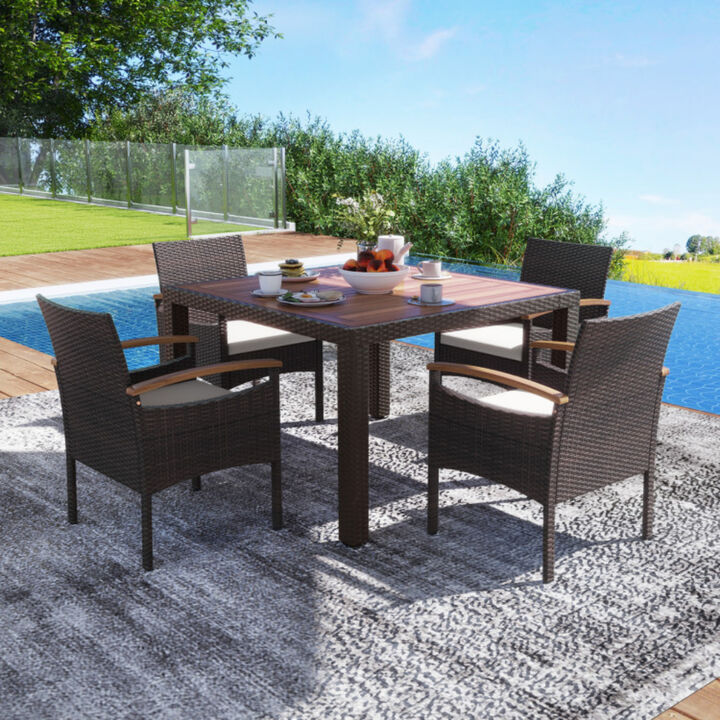 Patio Dining Chairs Set of 2 with Acacia Wood Armrest and Heavy Duty Metal Frame