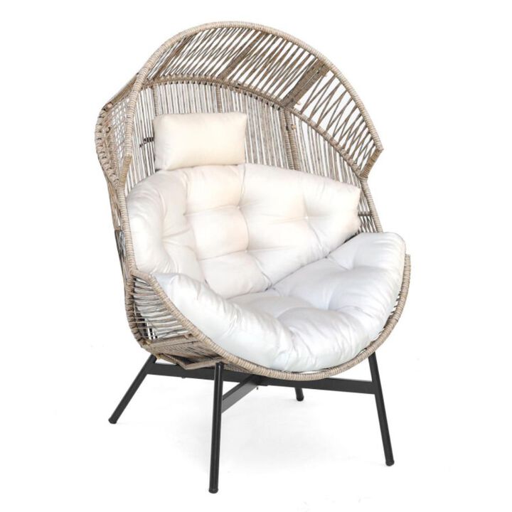 Hivvago Wicker Oversized Egg Style Chair with Cushions and Headrest