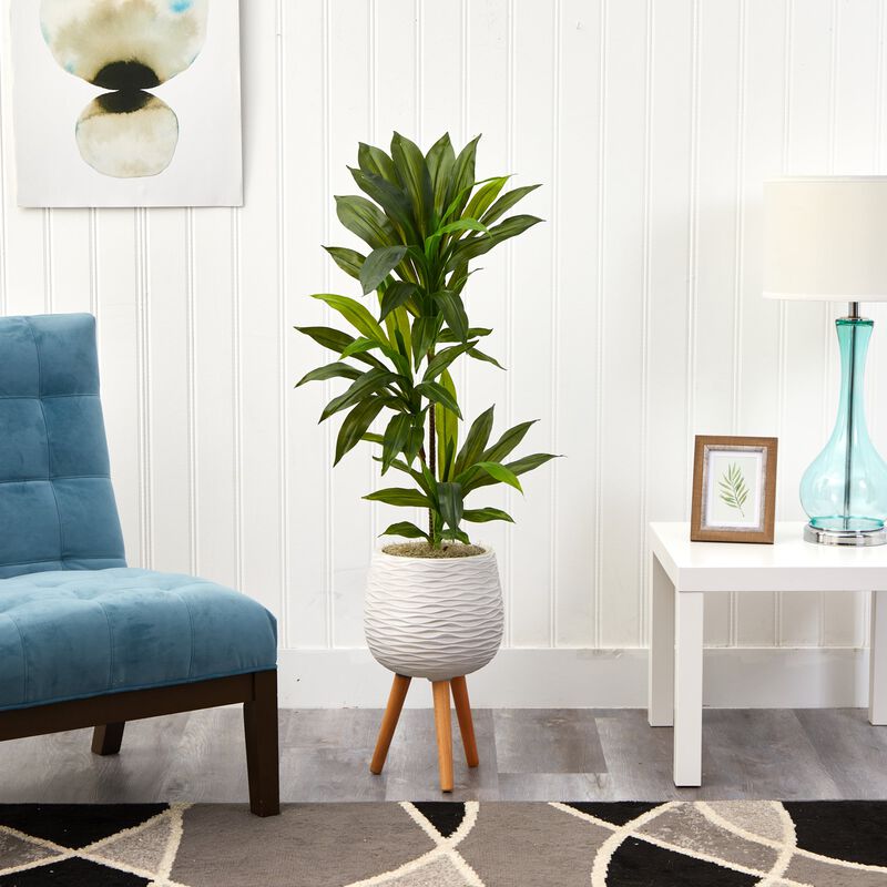 Hivvago 46" Dracaena Artificial Plant in White Planter with Stand (Real Touch)