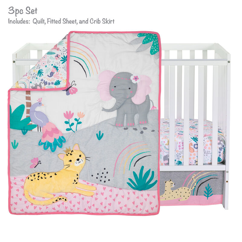 Bedtime Originals Rainbow Jungle Elephant/Leopard 3-Piece Baby Crib Bedding Set