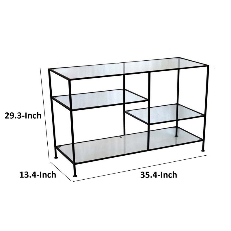 35 Inch Plant Stand Console Table, 4 Shelves, Rectangular top, Black Metal - Benzara