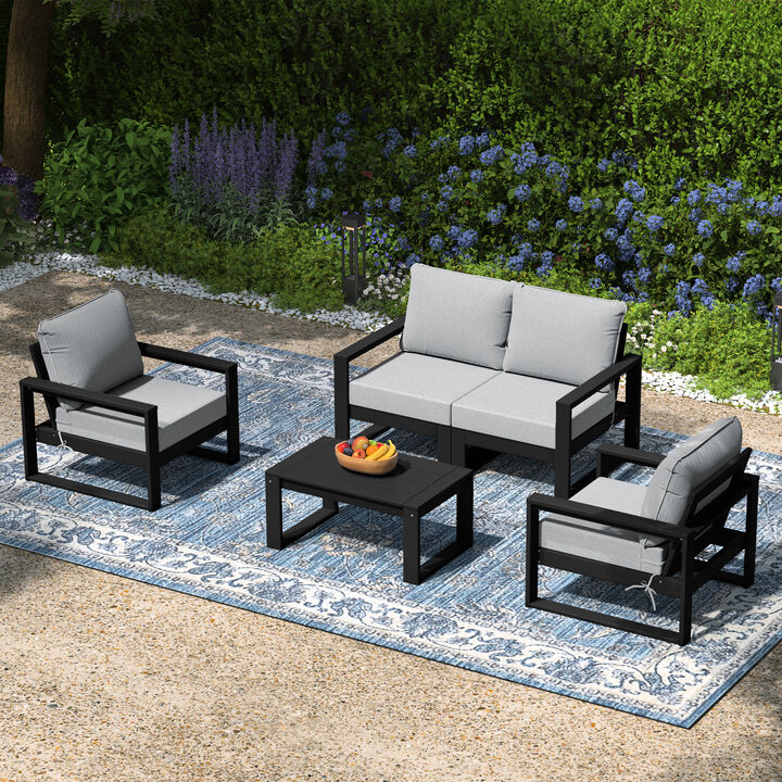 WestinTrends 5-Piece Modern HDPE Outdoor Patio Furniture Sofa Conversation Set with Coffee Table