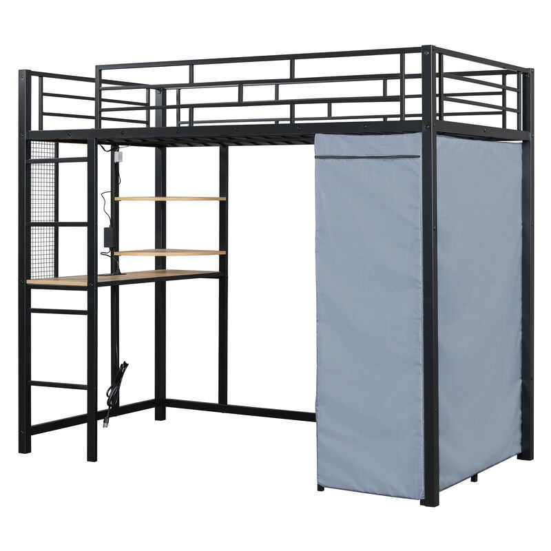 Merax Metal Loft Bed with Storage  and Wardrobe