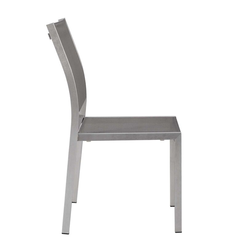 Modway Shore Aluminum Mesh Outdoor Patio Dining Accent Side Chair in Silver Gray