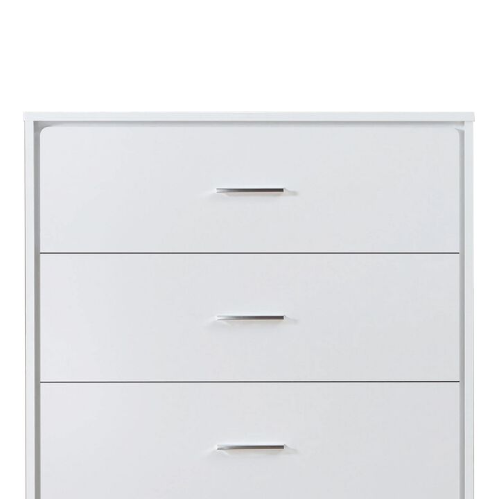 Contemporary Style Wooden Chest with Five Drawers, White-Benzara
