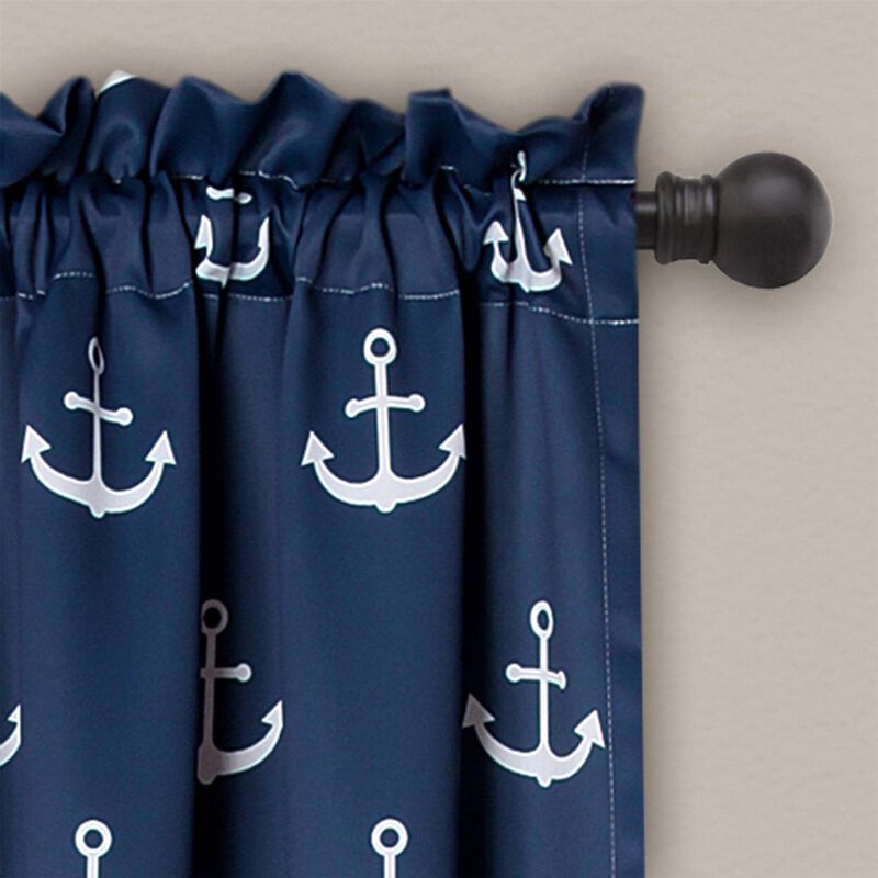 Nautical Anchor Print 2-Piece Window Curtains – Light Filtering Coastal Drapes