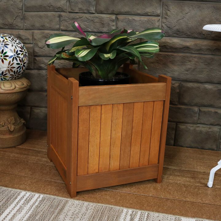 Sunnydaze Meranti Wood Indoor/Outdoor Decorative Square Planter Box - 16 in