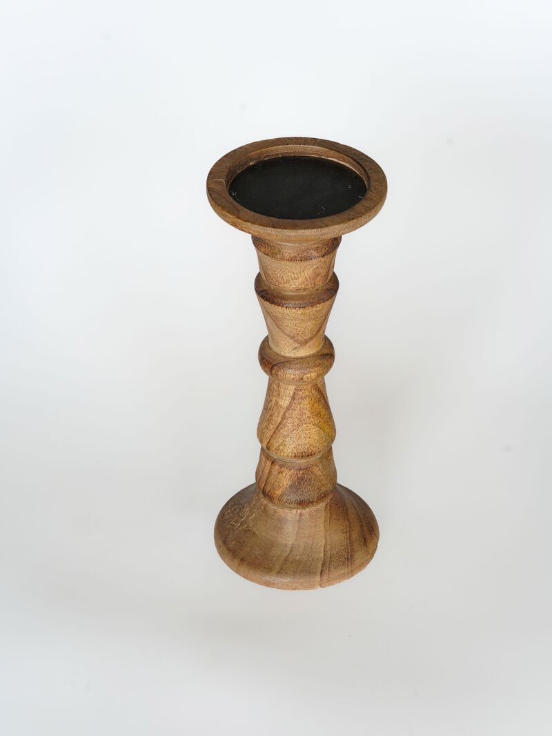 Traditional Wallnut Eco-friendly Handmade Mango Wood Set Of Two 6" & 9" Pillar Candle Holder BBH Homes
