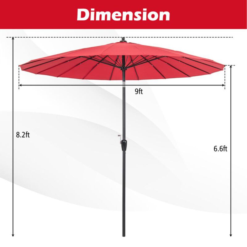 Hivvago 9 Feet Round Patio Umbrella with 18 Fiberglass Ribs