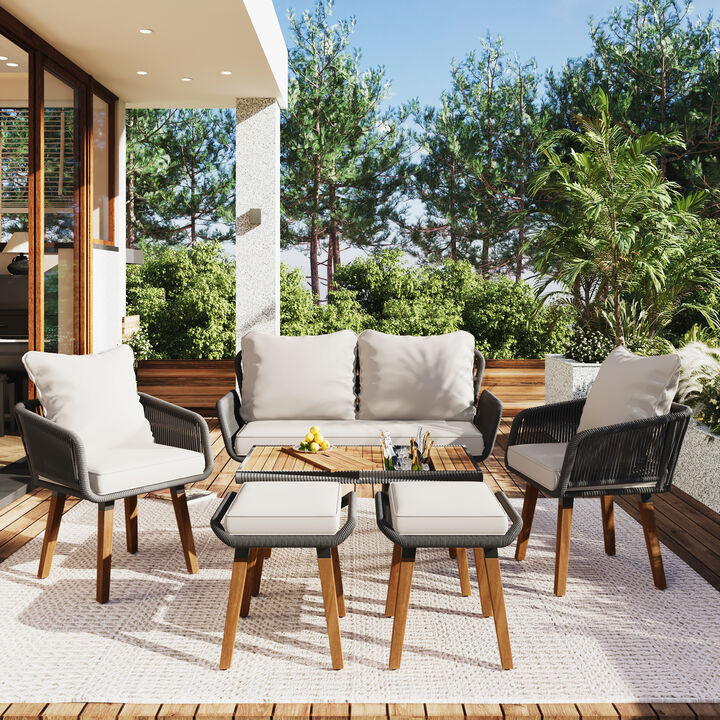 Merax 6-Piece Rope Outdoor Patio Furniture Seating Set