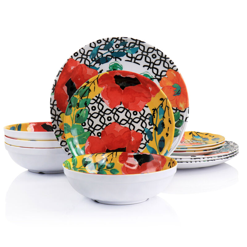 Elama Grace 12 Piece Melamine Dinnerware Set
