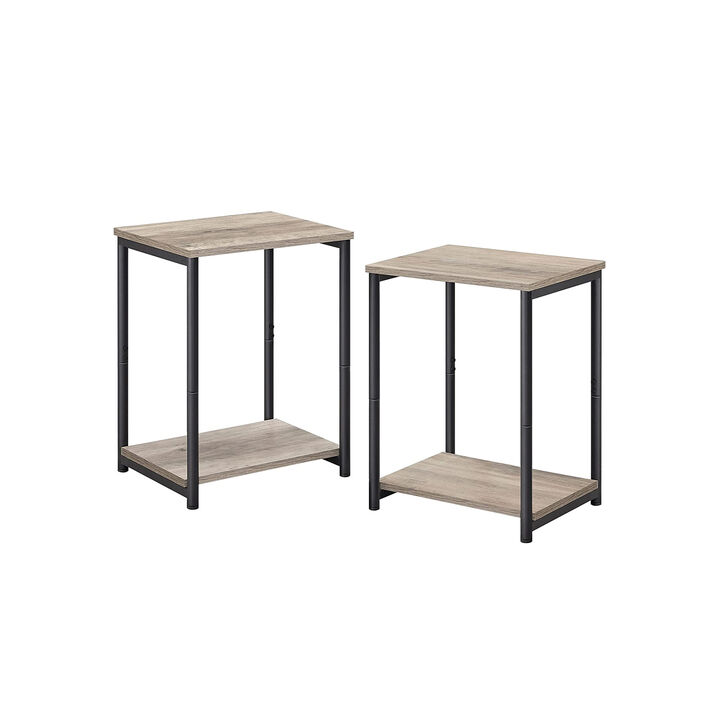 Steel Frame End Tables with Storage Shelf for Living Room and Bedroom- Set of 2